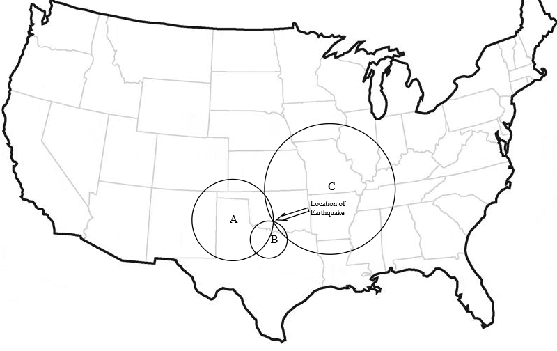 Triangulation shown on a map with three overlapping circles